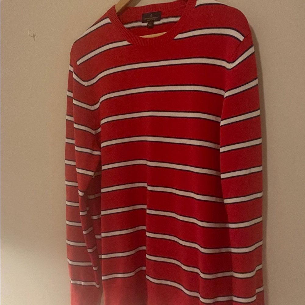 Brooks Brothers Red Striped Crewneck Sweater with White and Navy Stripes
